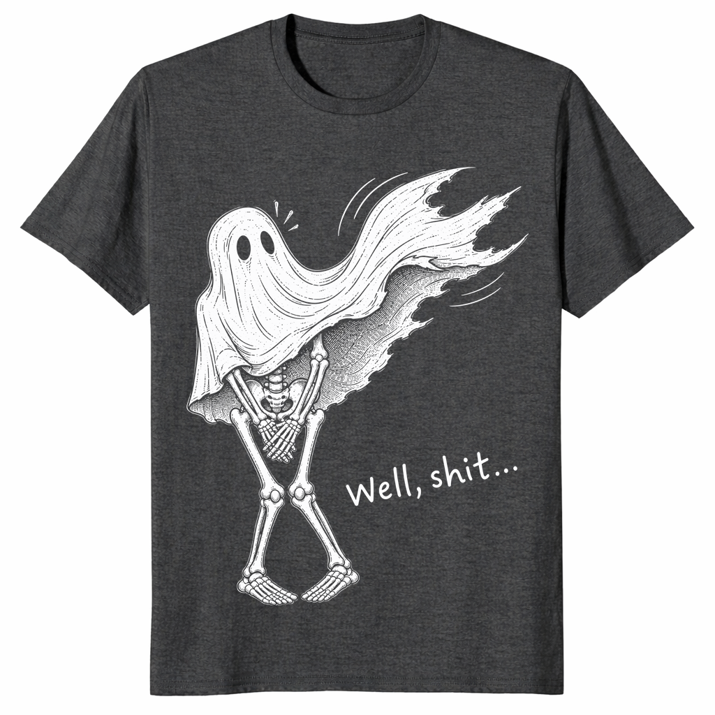 Skeleton ghost halloween shirt in Dark Heather Grey