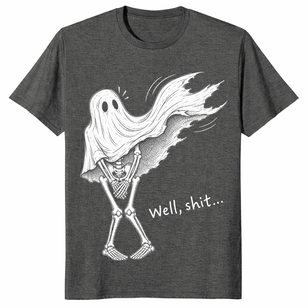 Skeleton ghost halloween shirt in Dark Heather