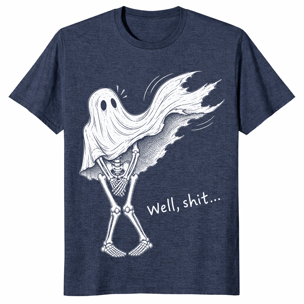 Skeleton ghost halloween shirt in Heather Navy