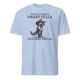 Light blue Smart Fella or Fart Smella Retro Raccoon Shirt by Cuccico