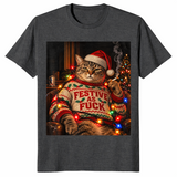 Smoking cat christmas shirt in dark heather grey