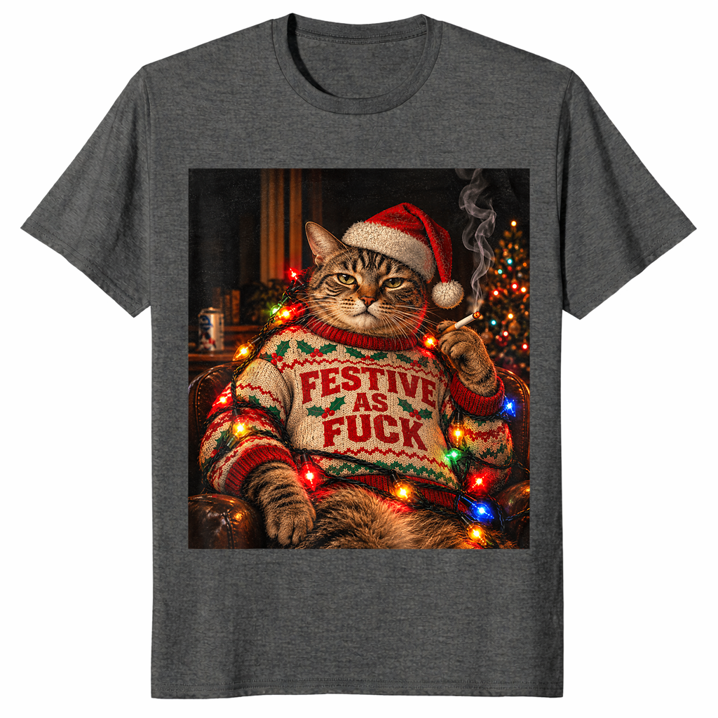 Smoking cat christmas shirt in dark heather