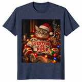 Smoking cat christmas shirt in heather navy