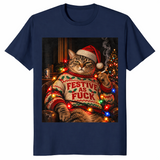 Smoking cat christmas shirt in navy