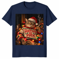 Smoking cat christmas shirt in navy