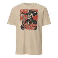 Sand colored Cowboy Killers Shirt with smoking skeleton artwork by Cuccico