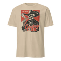Sand colored Cowboy Killers Shirt with smoking skeleton artwork by Cuccico