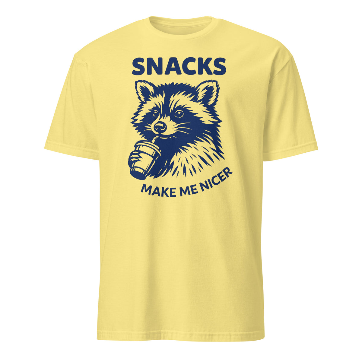 Cuccico Snacks Make Me Nicer Raccoon Shirt in Cornsilk color