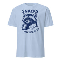 Cuccico Snacks Make Me Nicer Raccoon Shirt in Light Blue color