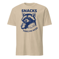 Cuccico Snacks Make Me Nicer Raccoon Shirt in Sand color