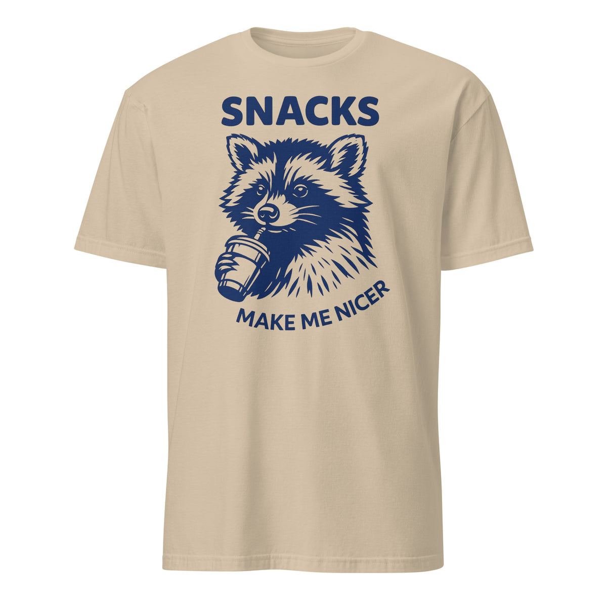 Cuccico Snacks Make Me Nicer Raccoon Shirt in Sand color