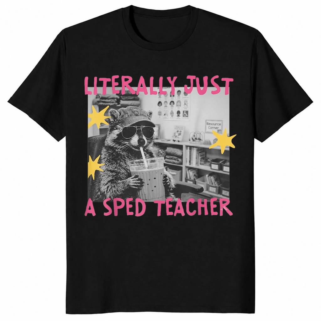 Sped teacher raccoon shirt in black