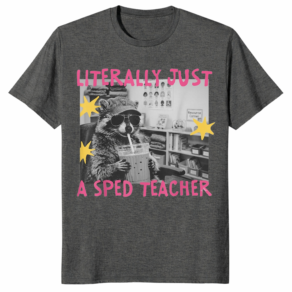 Sped teacher raccoon shirt in dark heather