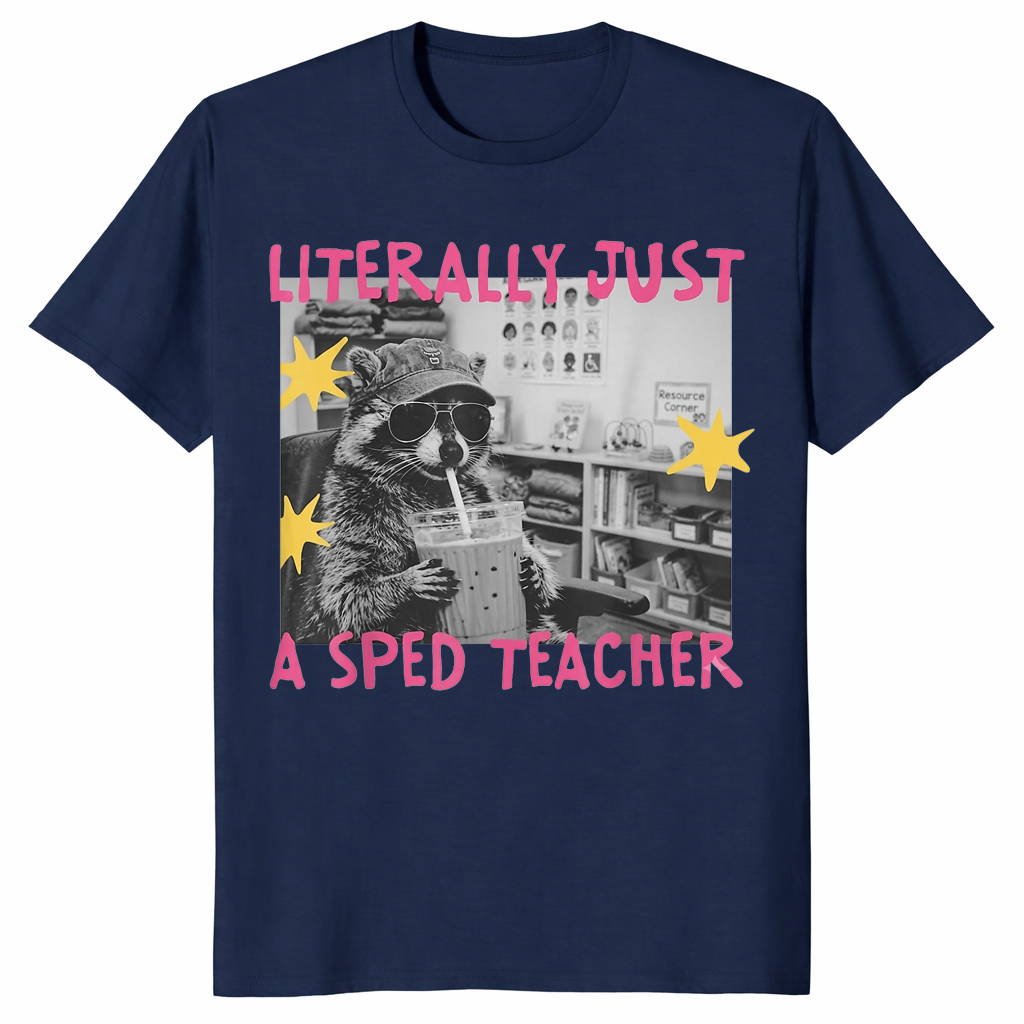 Sped teacher raccoon shirt in navy