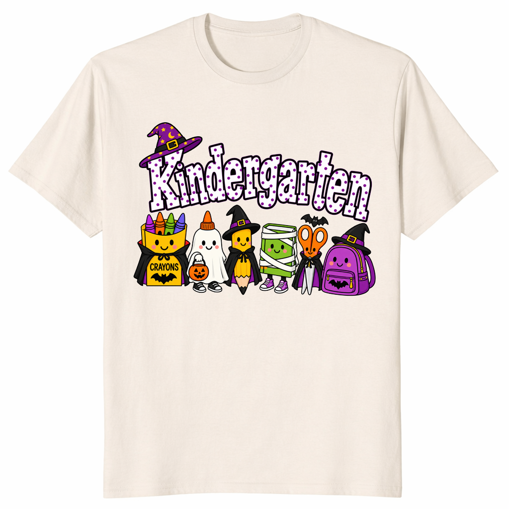 Spooky school supplies shirt in natural