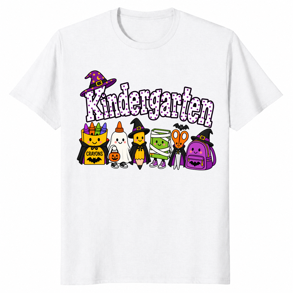 Spooky school supplies shirt in white