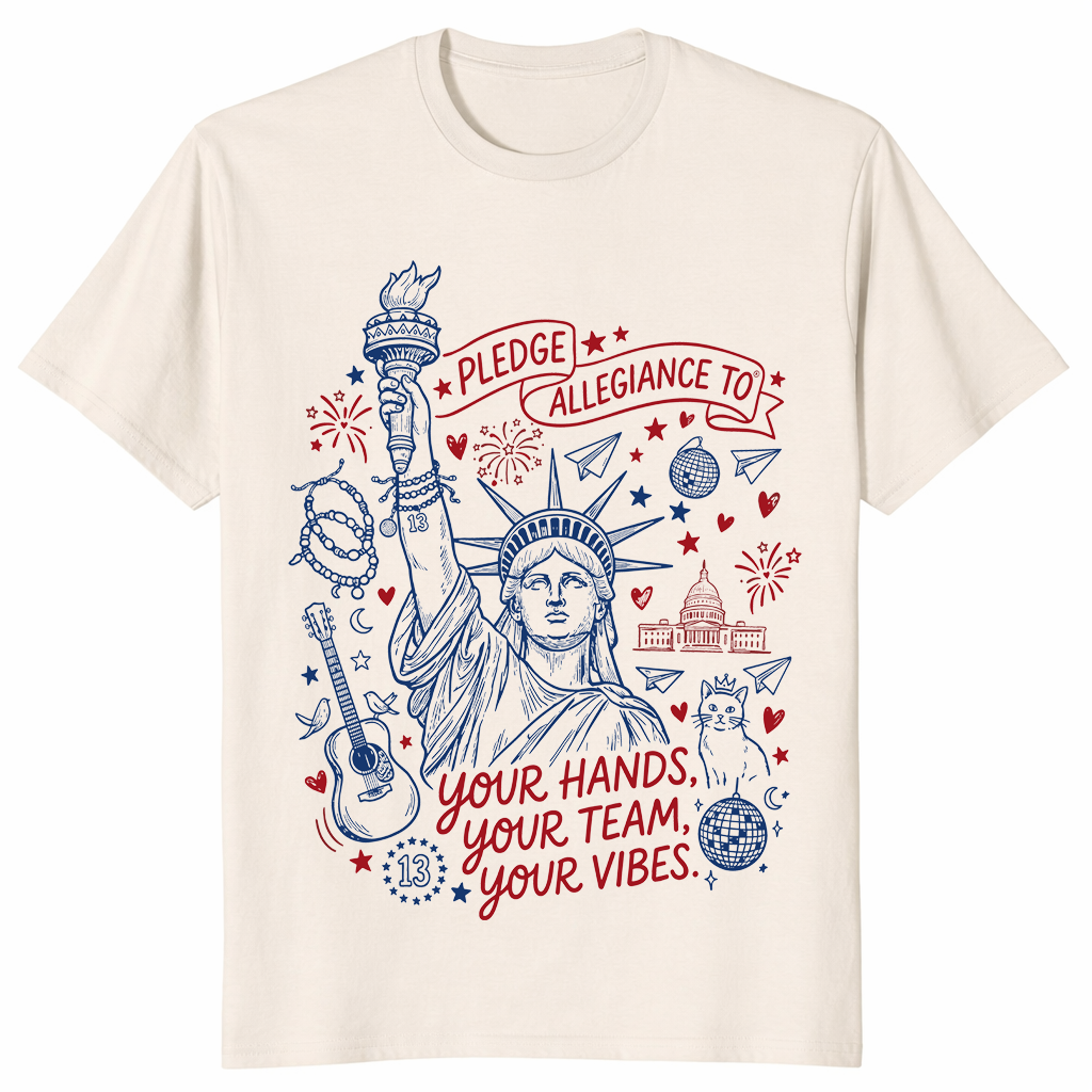 Statue of Liberty Pledge Allegiance Patriotic USA Spirit T-Shirt | Cuccico