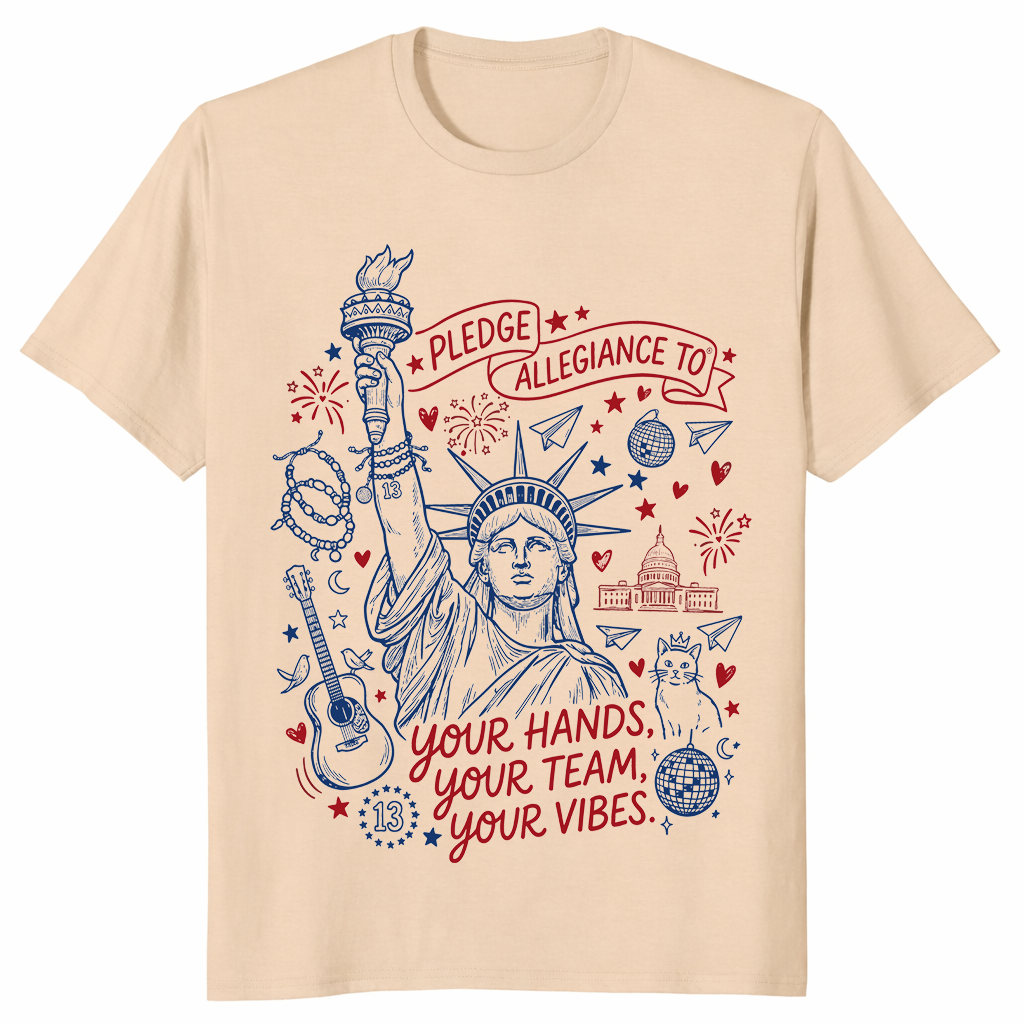 Statue of Liberty Pledge Allegiance Patriotic USA Spirit T-Shirt | Cuccico