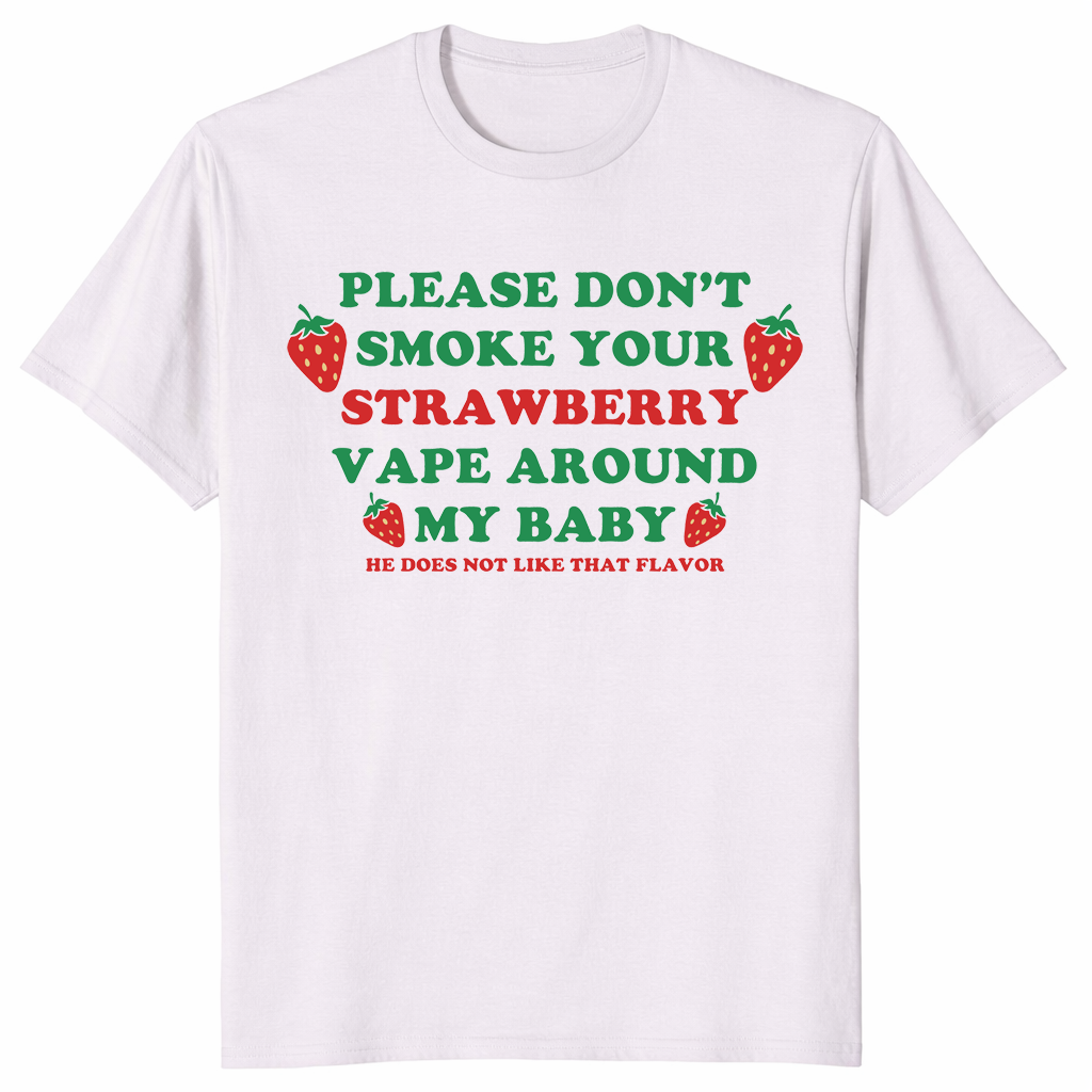 Strawberry vape meme shirt on ice grey with novelty quote print