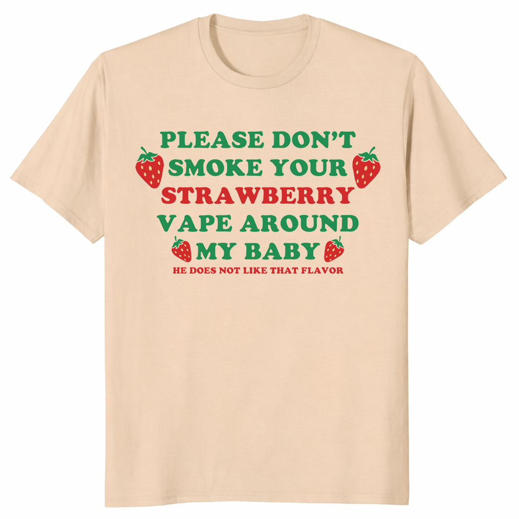 Funny strawberry vape shirt on sand with bold parent humor design