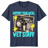 Support Your Local Vet Staff shirt in heather navy, funny vet tech tee with possum and raccoon