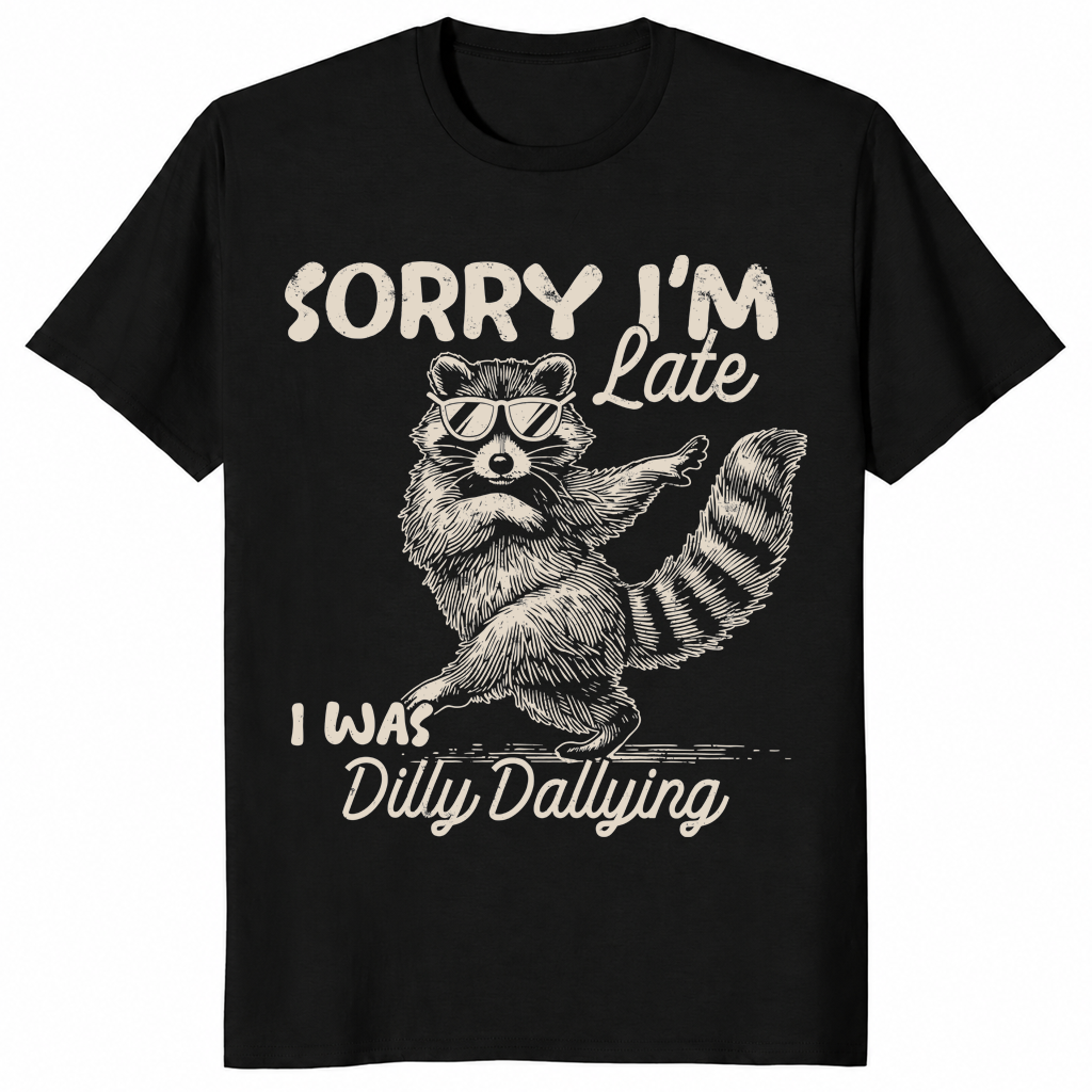 Funny Raccoon Shirt | Sorry I'm Late, Dilly Dallying