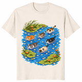 Swimming Cats t-shirt in natural, cute cats in a lily pond graphic tee