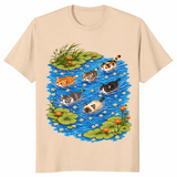 Swimming Cats t-shirt in sand, cute cats in a lily pond graphic tee