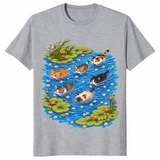 Swimming Cats t-shirt in sport grey, cute cats in a lily pond graphic tee