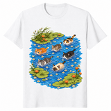 Swimming Cats t-shirt in white, cute cats in a lily pond graphic tee