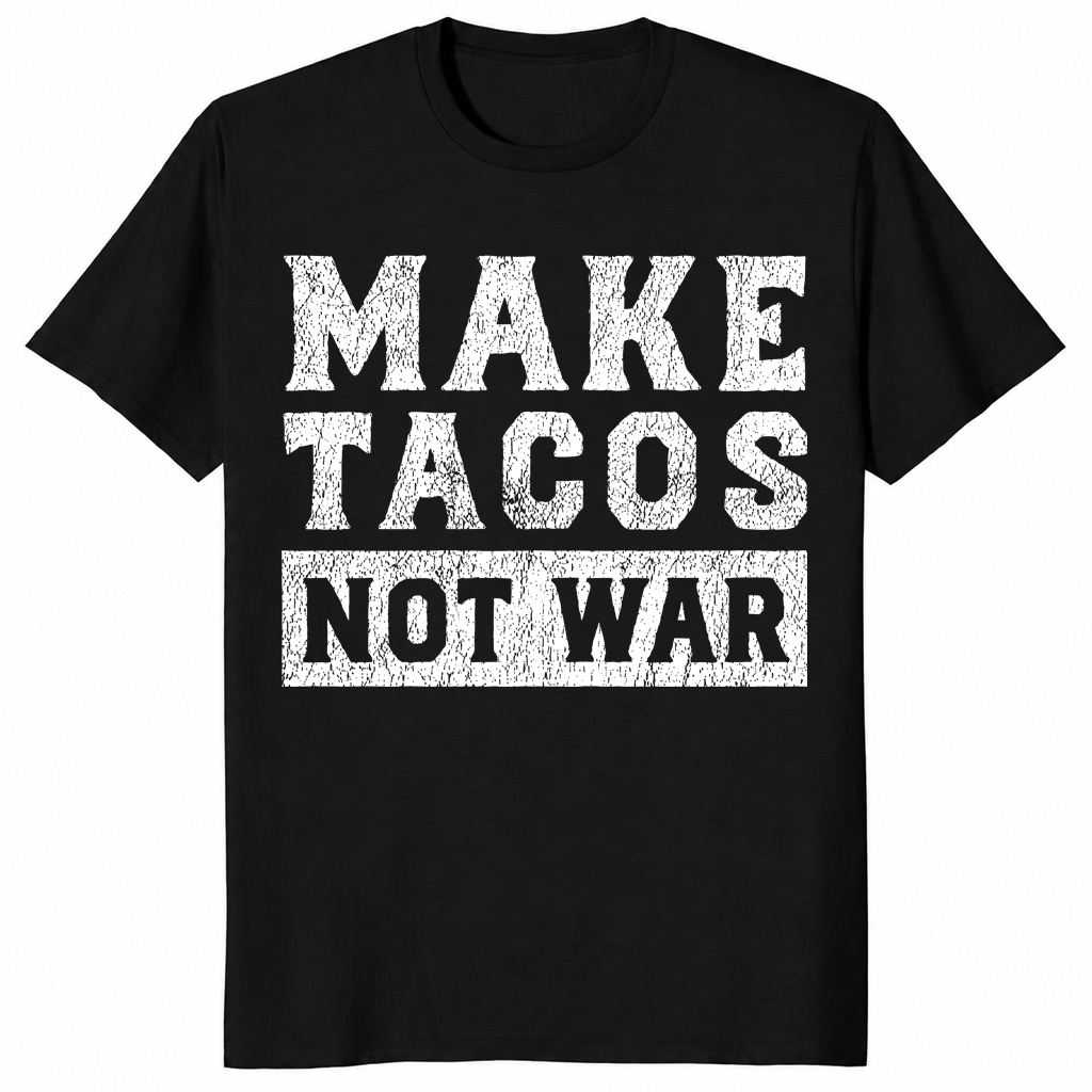 Make Tacos Not War T-Shirt | Funny Peace Pun Taco Lover Gift Tee | Cuccico