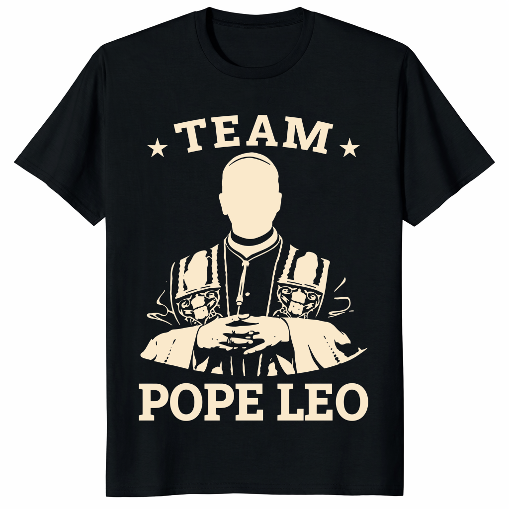 Team Pope Leo XIV T Shirt in black with Catholic pride graphic