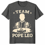 Pope Leo XIV shirt in dark heather with varsity inspired design