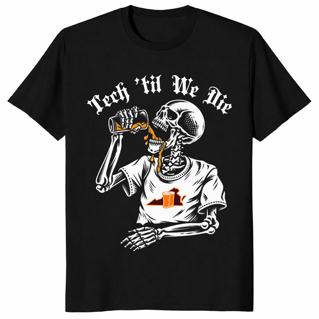 Tech till we die shirt in black, college game day fan tee