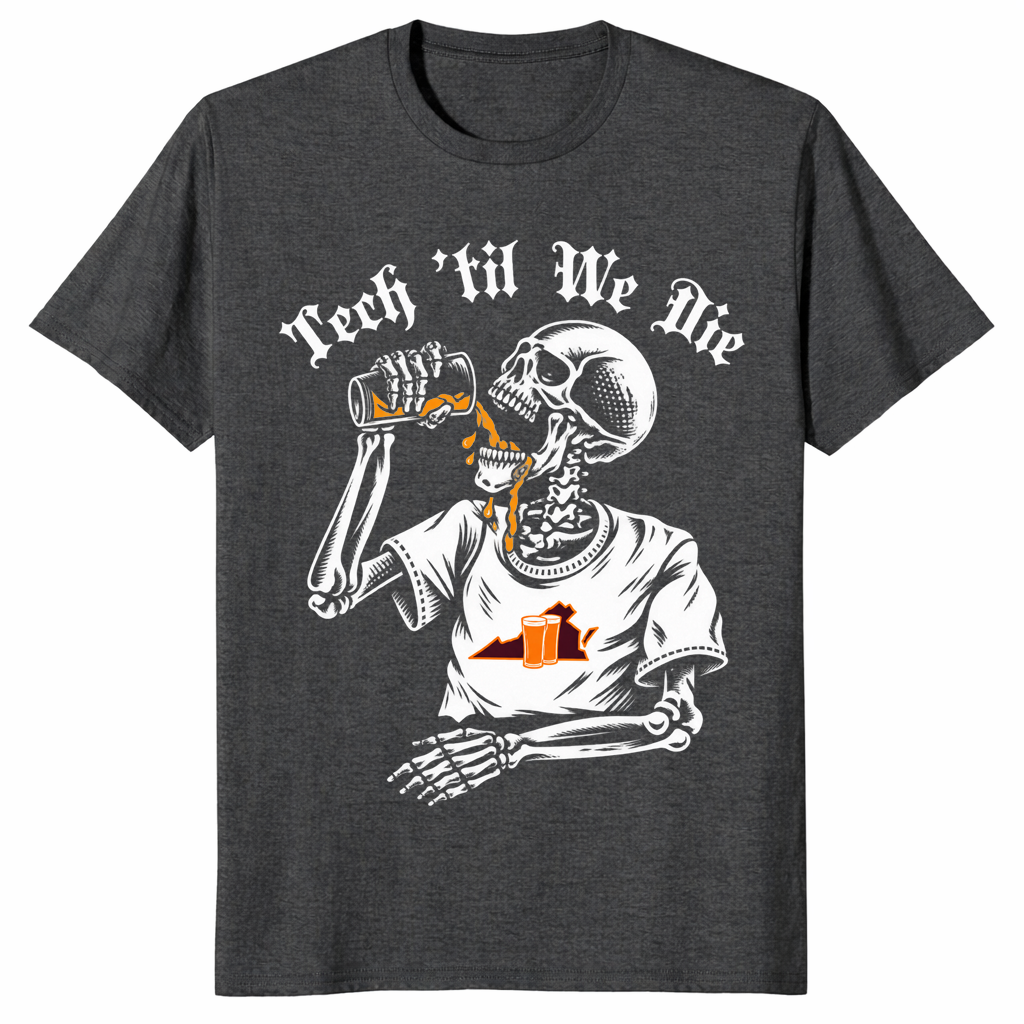 Tech till we die shirt in dark heather grey, college game day fan tee