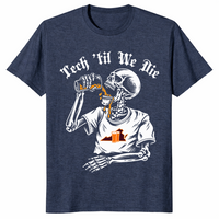 Tech till we die shirt in heather navy, college game day fan tee