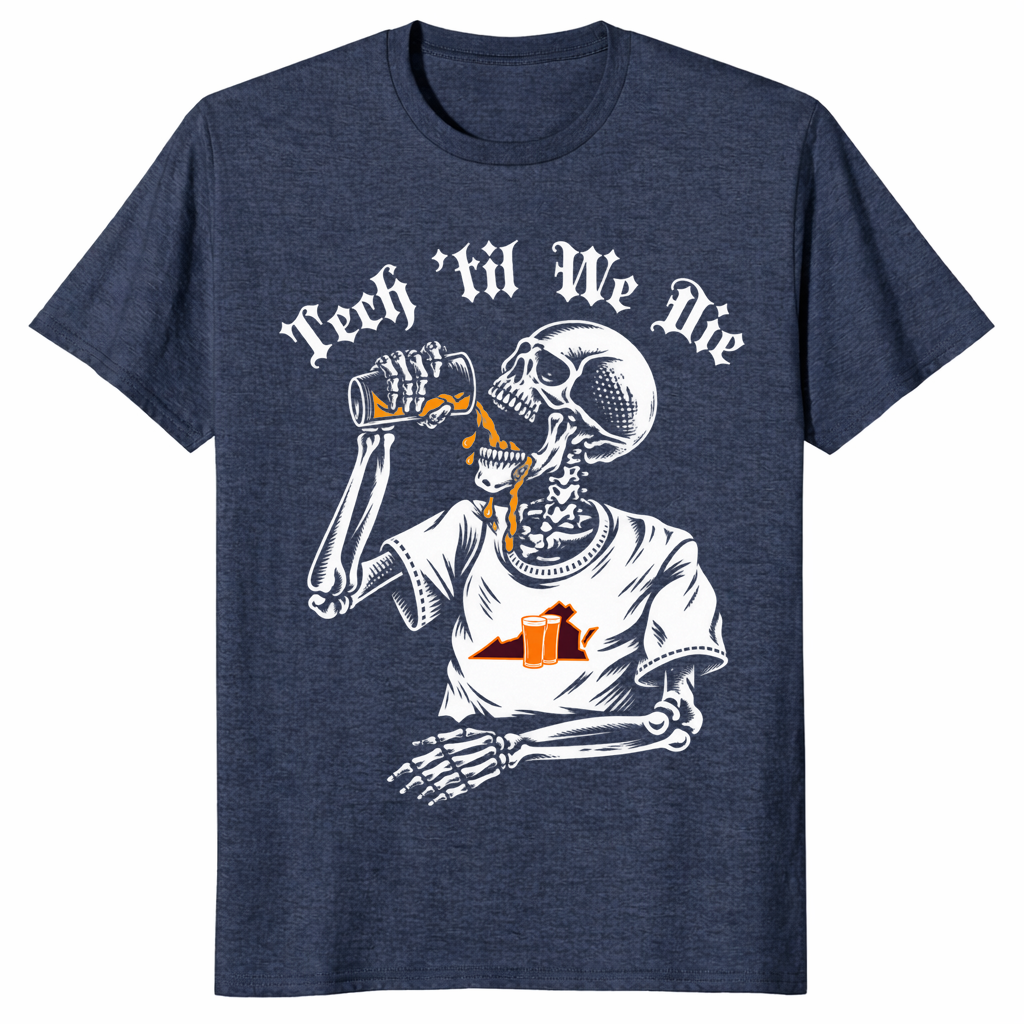 Tech till we die shirt in heather navy, college game day fan tee