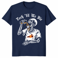 Tech till we die shirt in navy, college game day fan tee