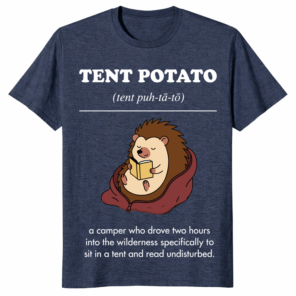 Tent Potato Hedgehog Funny Lazy Camper Wilderness T-Shirt | Cuccico