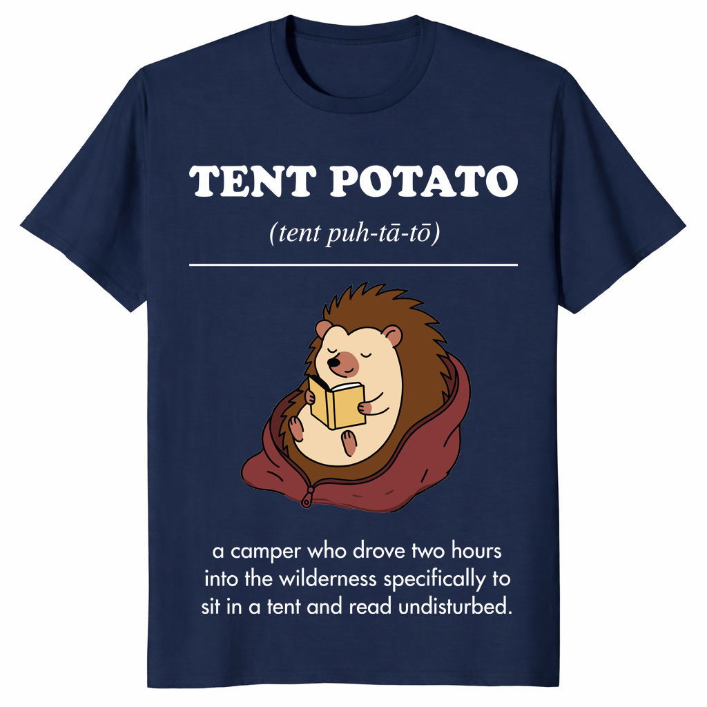 Tent Potato Hedgehog Funny Lazy Camper Wilderness T-Shirt | Cuccico
