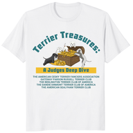 Terrier Treasures shirt with A Judges Deep Dive graphic and rare terrier breed artwork