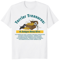 Terrier Treasures shirt with A Judges Deep Dive graphic and rare terrier breed artwork