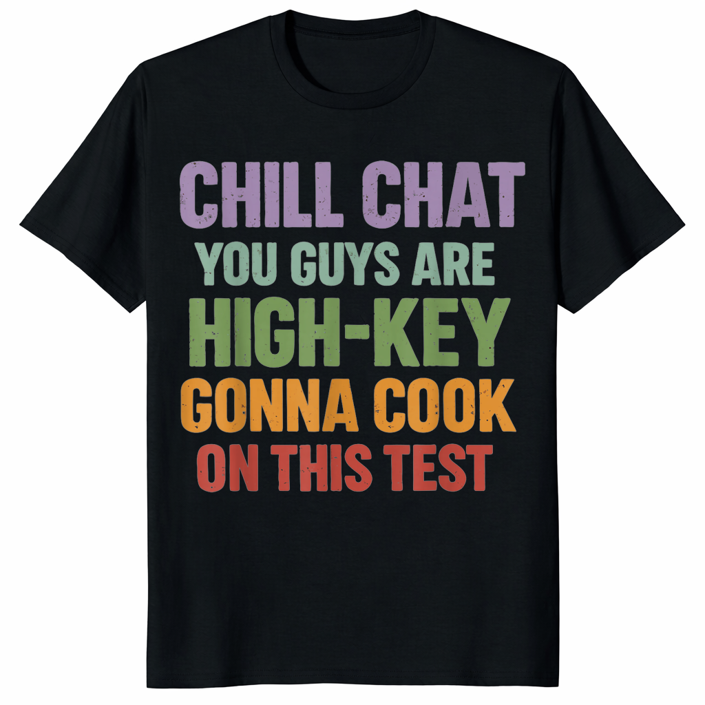Test day teacher shirt with chill chat you guys are high key gonna cook on this test text