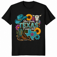 Texas cowgirl shirt in blue design, black shirt color