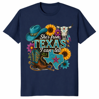 Texas cowgirl shirt in blue design, navy shirt color