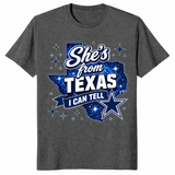 Texas cowgirl shirt in vintage design, dark heather shirt color