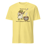 Cuccico That’s It You’re Going in the Soup Funny Frog Meme Tee in cornsilk yellow