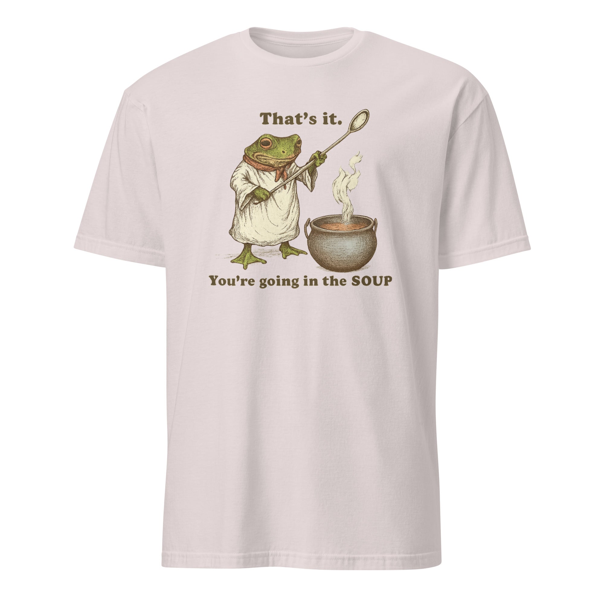 Cuccico That’s It You’re Going in the Soup Funny Frog Meme Tee in ice grey