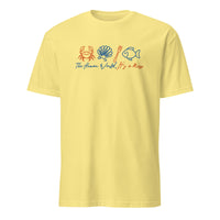 Cornsilk yellow The Human World Is a Mess shirt by Cuccico, Disney humor Sebastian crab tee