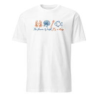 White The Human World Is a Mess shirt by Cuccico, Funny Little Mermaid Sebastian crab quote tee